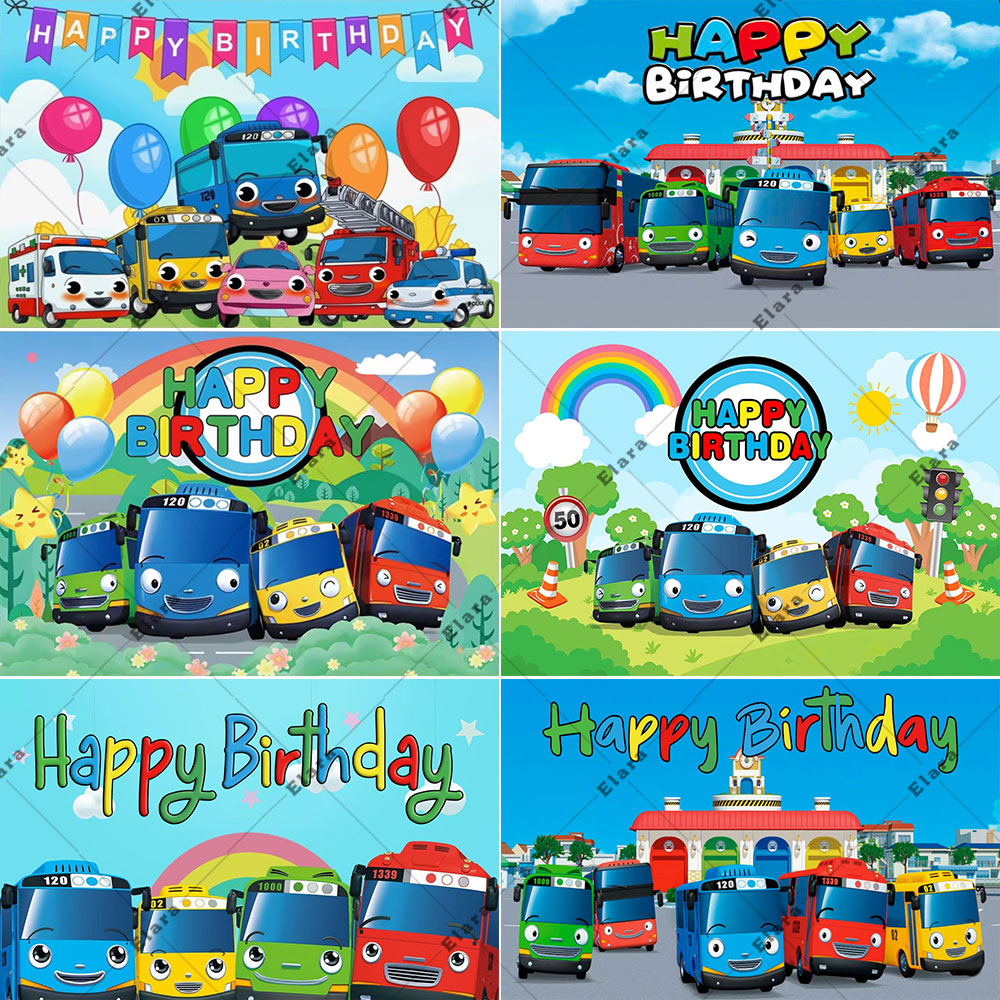 Background For Kids Education - การ์ตูนอะนิเมะรถบัสเล็กๆเด็ก 1st Happy Birthday Party Supplies