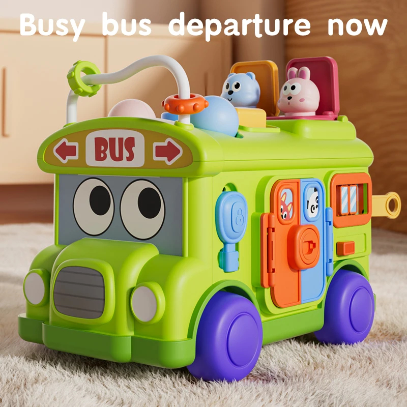 Kids Education Activities - ของเล่นรถบัสเสริมพัฒนาการแบบมอนเตสซอรี่ สำหรับเด็กวัยเตาะแตะ ฝึกทักษะการเคลื่อนไหวอย่างละเอียด ของเล่นพกพาสำหรับเด็ก