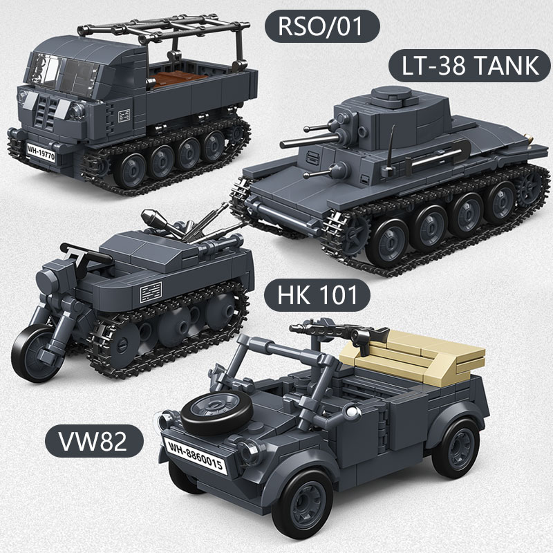 Puzzle Map World - World War II เยอรมันคลาสสิกรถหุ้มเกราะ Building Blocks,รถถังรถจักรยานยนต์ทหารปริศนาประกอบของเล่น,เด็ก