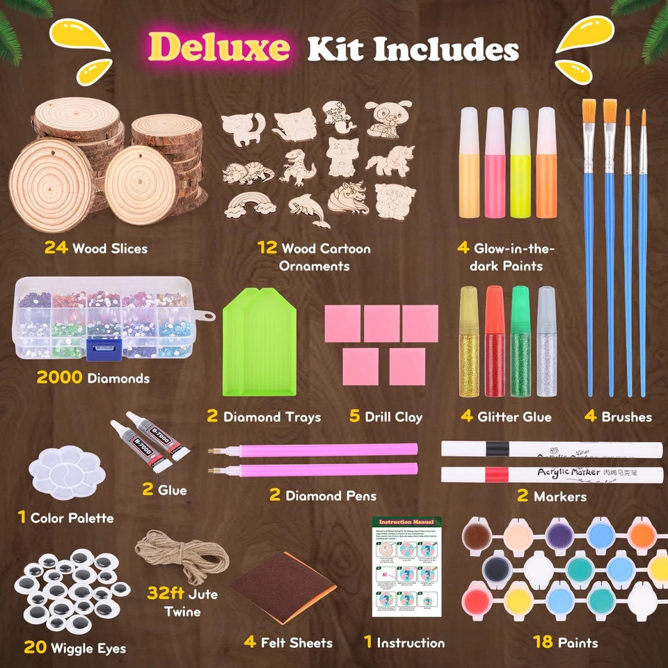 Kids Education Activities - ชุดระบายสีไม้เรืองแสงในที่มืดสำหรับเด็ก, ชุดงานฝีมือศิลปะจากแผ่นไม้ดิบ DIY, ของเล่นเสริมพัฒนาการสำหรับกิจกรรมที่บ้านและโรงเรียน