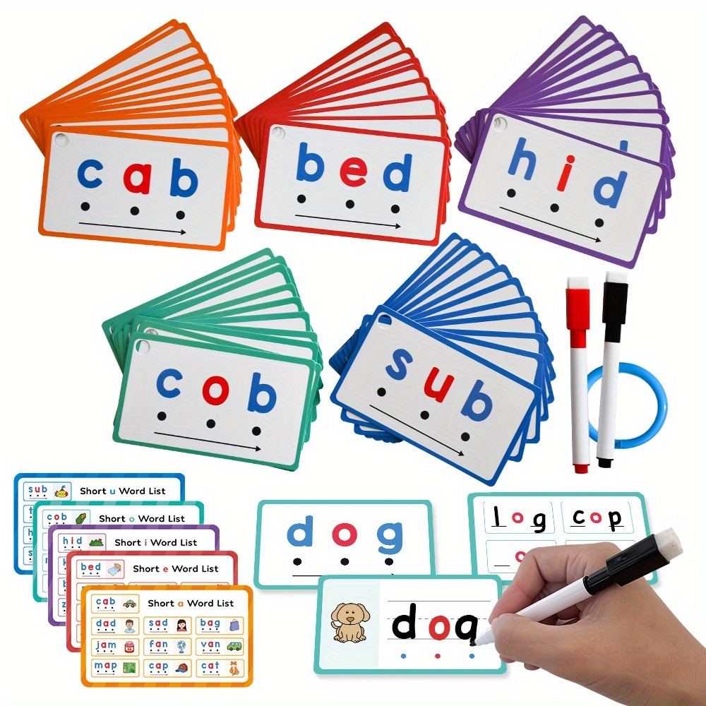 Phonics Card Game - Dry Erase ลายมือแฟลชการ์ด 60pcs Phonics CVC