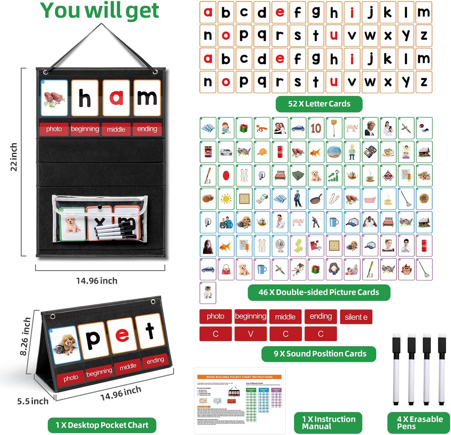 แผนภูมิพ็อกเก็ตอาคารคํา CVC พร - Phonics Card Game บทวิจารณ์และราคา